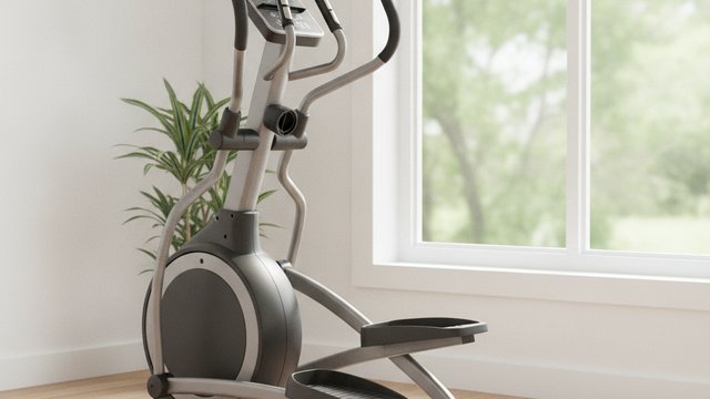 Elliptical cross trainer in a bright home gym corner