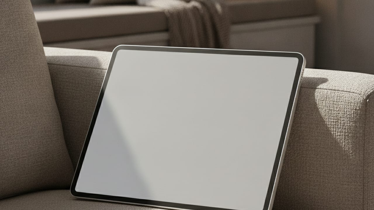 E-ink tablet with stylus and handwritten notes on a wooden desk in a UK home office
