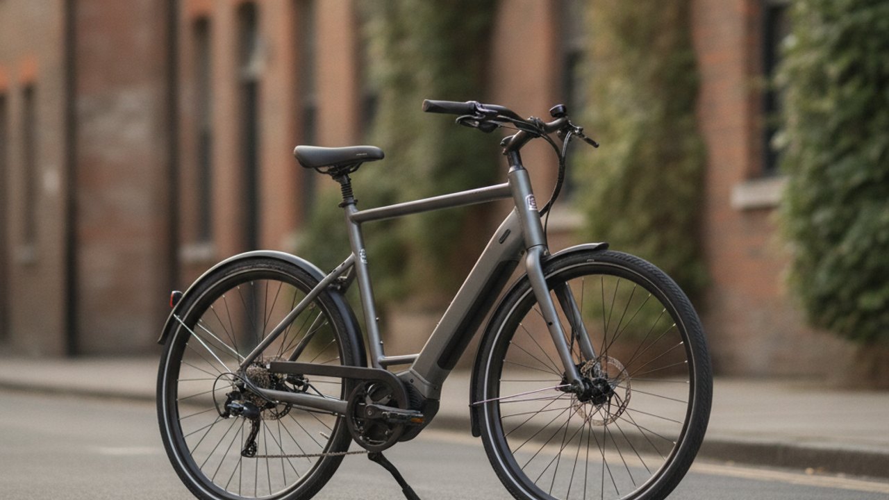 Electric bike parked on a British city street at golden hour
