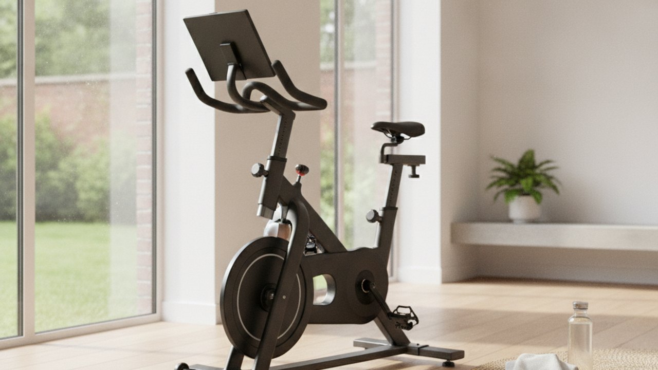 Indoor exercise bike set up in a bright UK home