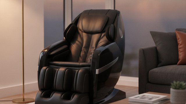 Reclining full body massage chair in a living room