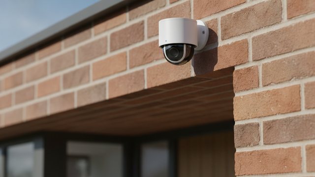 Home security camera on a house wall